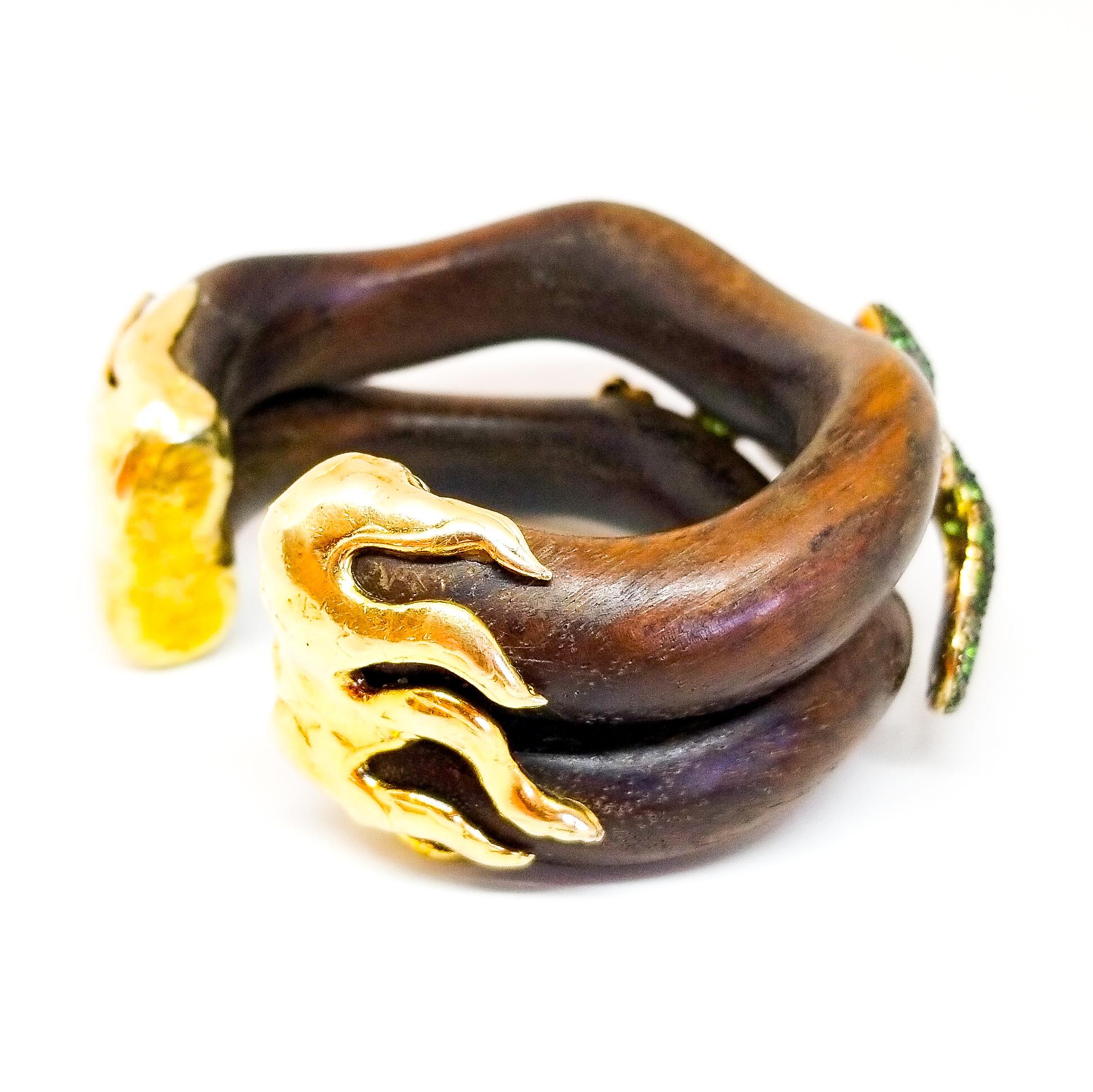 Tsavorit & Rubin Eidechse Manschettenarmband Sterling Gold Schwarz Rhodium & Holz 5