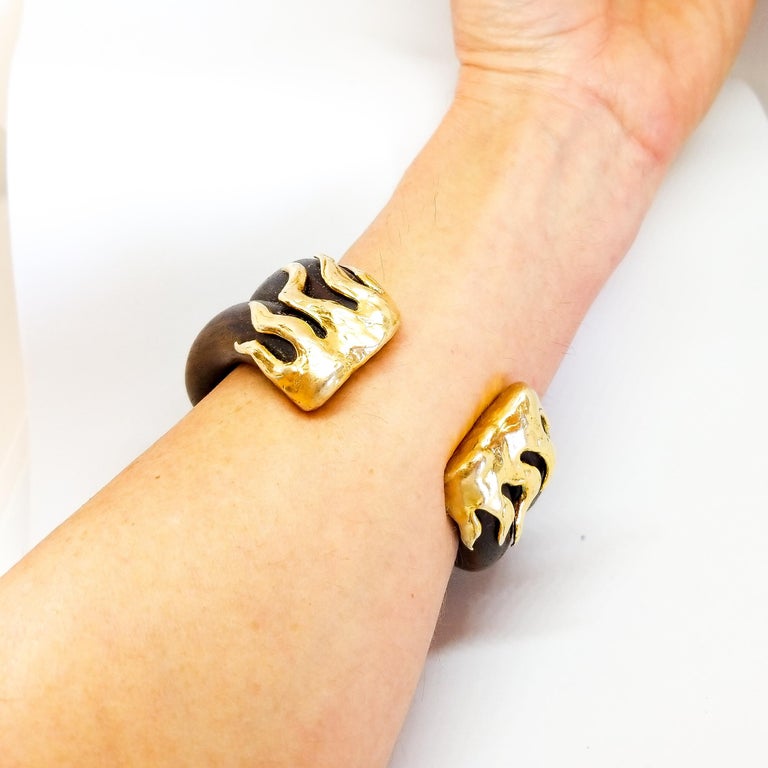 Tsavorite and Ruby Lizard Cuff Bracelet Sterling Gold Black Rhodium and ...