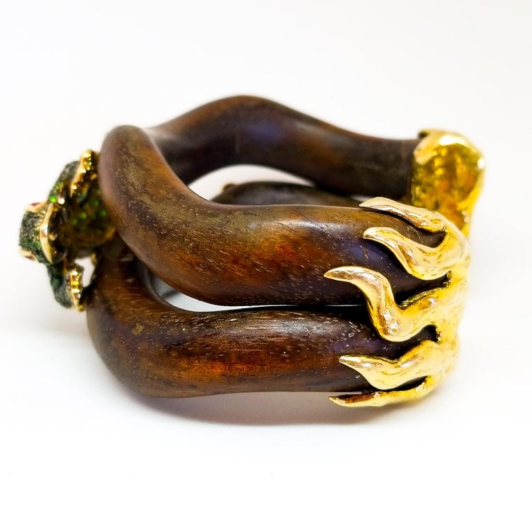 Tsavorite and Ruby Lizard Cuff Bracelet Sterling Gold Black Rhodium and ...