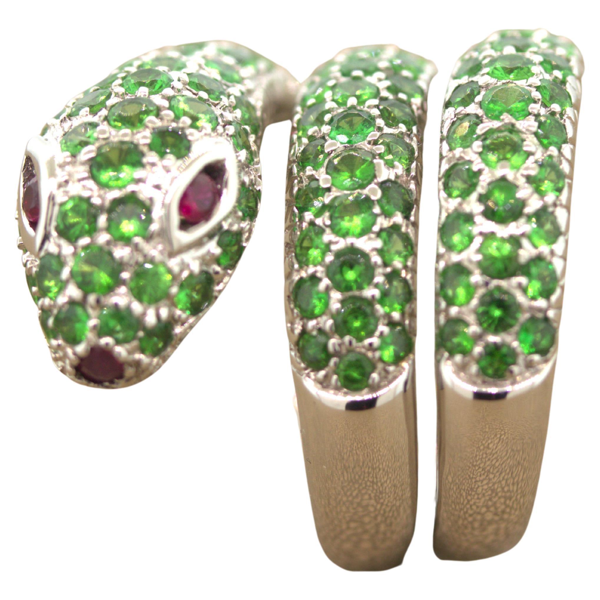 Tsavorite Ruby Snake Gold Wrap Ring For Sale