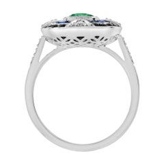Tsavorite Sapphire Onyx Diamond Art Deco Style Halo Ring in 18k White Gold