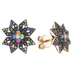 Tsavorite Sapphire Ruby Multisapphire Rose 14k Gold Ring  for Her