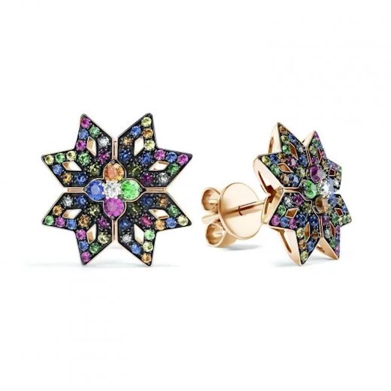 Moderno Anello in oro 14k con zaffiro tsavorite, rubino e zaffiro rosa  per Lei in vendita