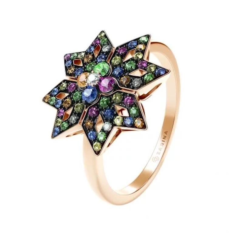 Anello in oro 14k con zaffiro tsavorite, rubino e zaffiro rosa  per Lei In condizioni Nuovo in vendita a Genève, GE
