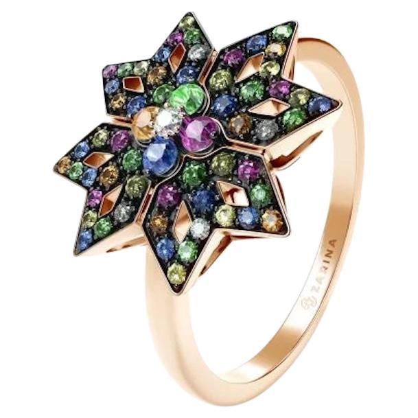 Tsavorite Sapphire Ruby Multisapphire Rose 14k Gold Ring  for Her For Sale