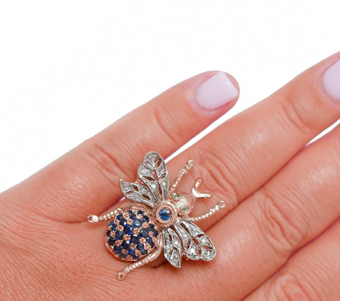 Tsavorite, saphirs, diamants, bague en or rose et argent. Neuf - En vente à Marcianise, Marcianise (CE)