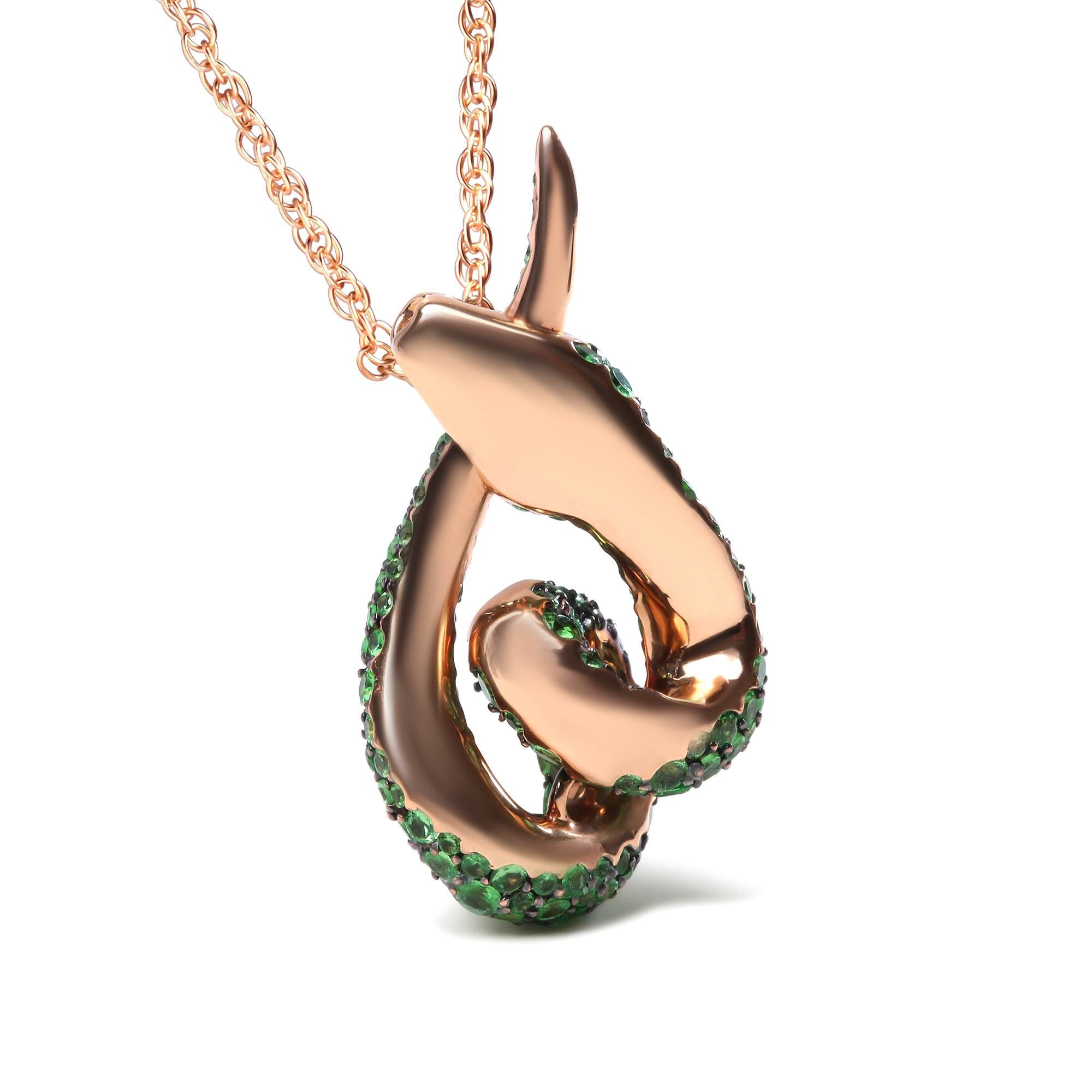 Collana con ciondolo a serpente di tsavorite 281 gemme da 3,23 carati in oro rosa 18 carati In condizioni ottime in vendita a Aliso Viejo, CA