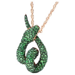 Tsavorite Snake Pendant Necklace 281 Gemstone 3.23 Carats 18K Rose Gold