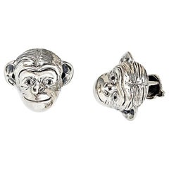 Tsavorite Sterling Silver Monkey Head Cufflinks by John Landrum Bryant