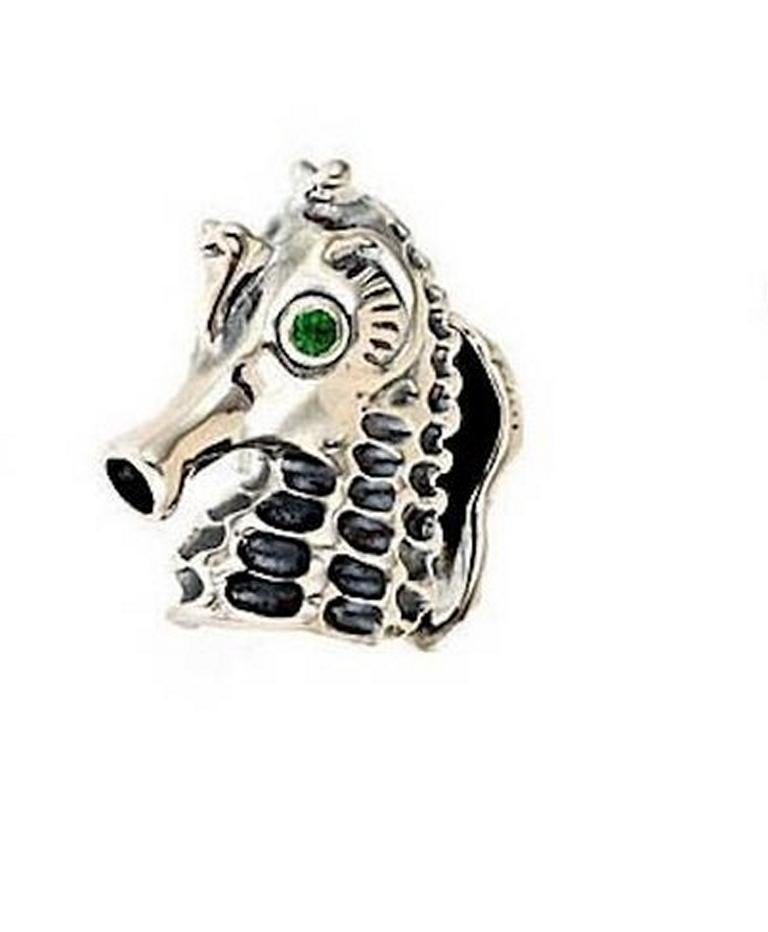 Tsavorite Sterling Silver Seahorse Cufflinks by John Landrum Bryant In New Condition For Sale In New York, NY