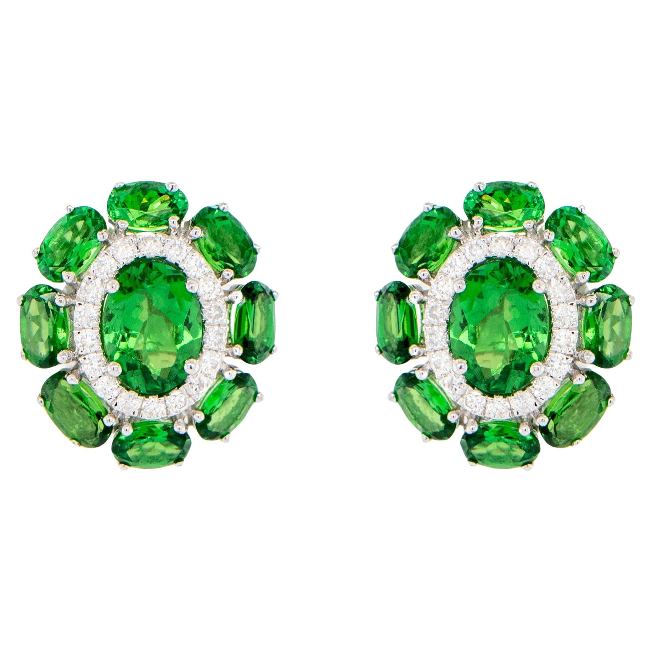 Pendientes de Tsavorita con Diamantes 7,33 Quilates Oro Blanco 18K en venta