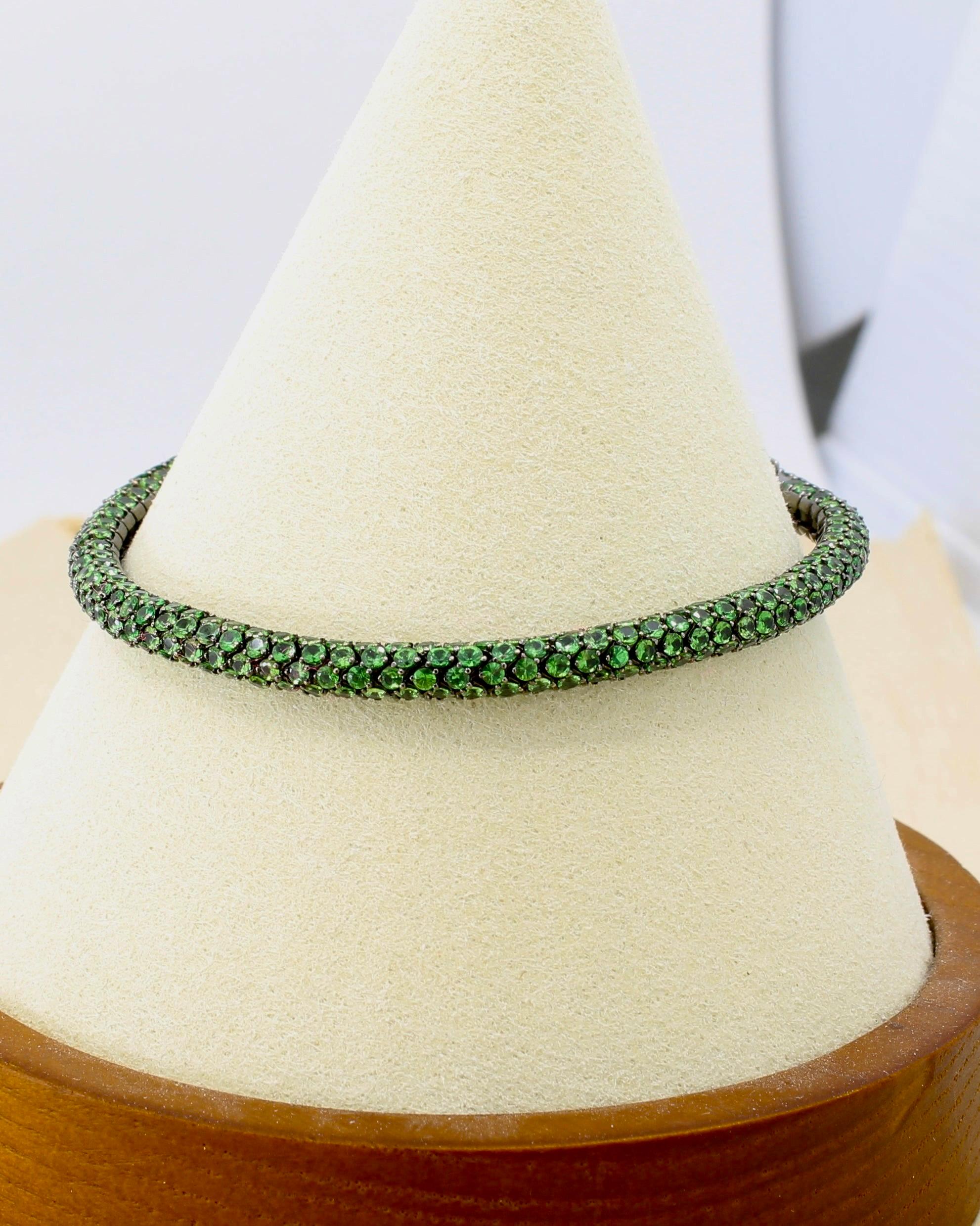 Women's or Men's Tsavorite Tennis Bracelet By Martin Katz - 18K Black Gold