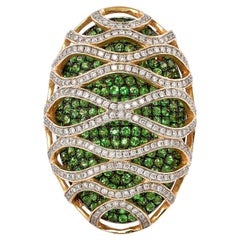 Bague cocktail en or jaune 14 carats avec tsavorite et diamants