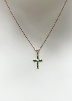 Tsavorite with Diamond Cross Pendant set in 18K Gold Settings