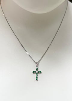Tsavorite with Diamond Cross Pendant set in 18K White Gold Settings