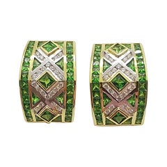 Tsavorite with Diamond Earrings Set in 18 Karat Gold Settings