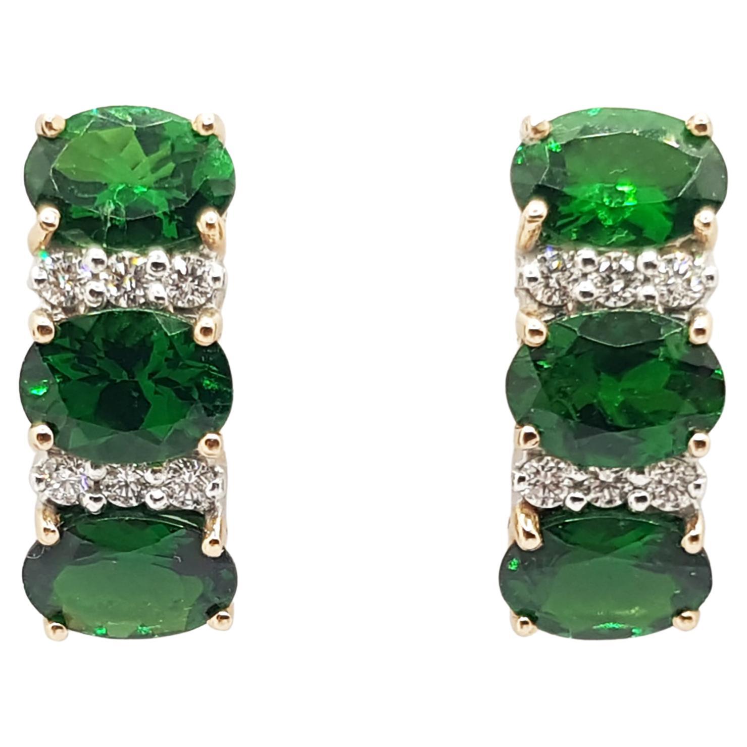 Tsavorite with Diamond Earrings Set in 18 Karat Rose Gold Settings For Sale