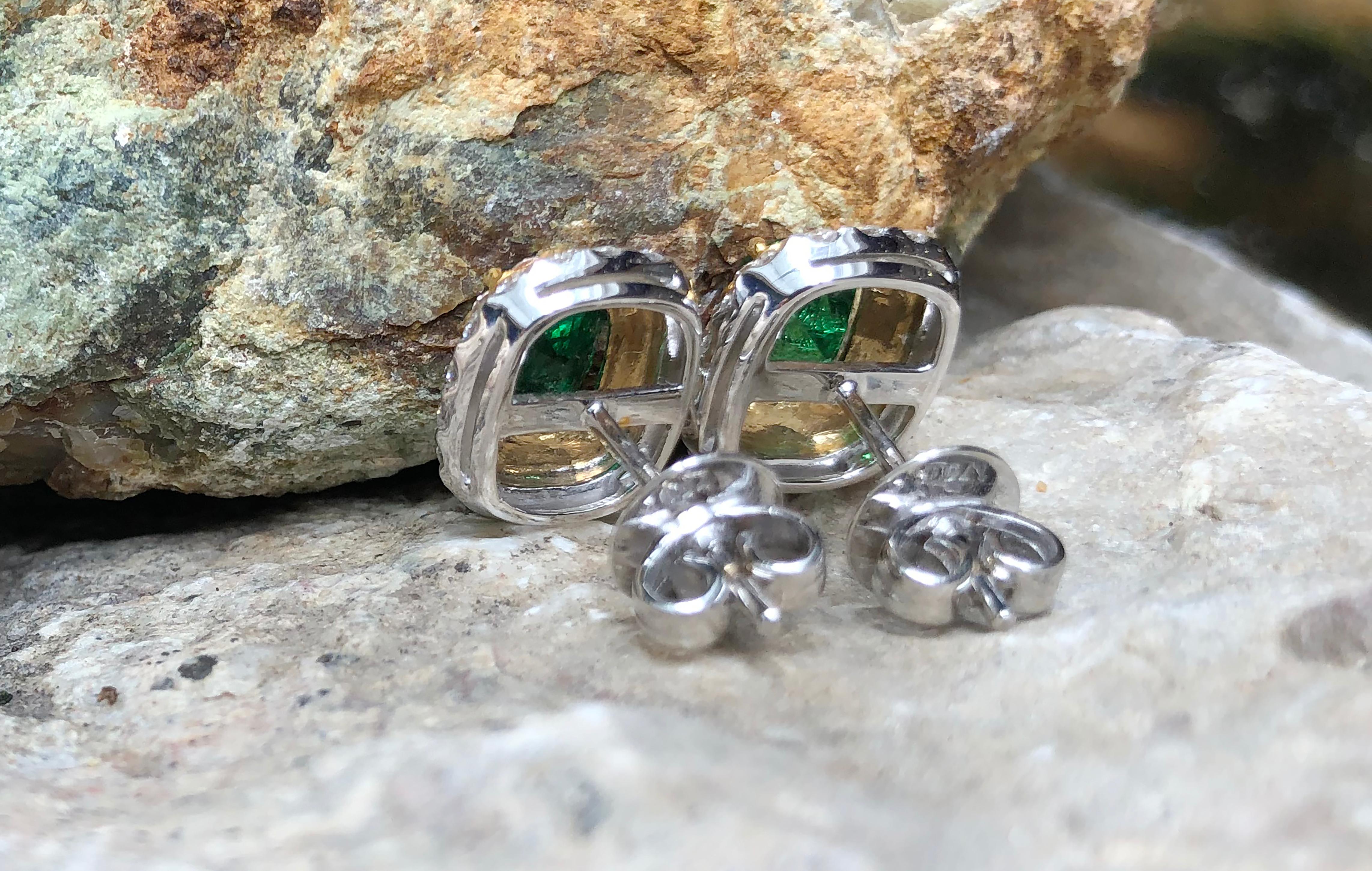 Tsavorite with Diamond Earrings Set in 18 Karat White Gold Settings For Sale 5