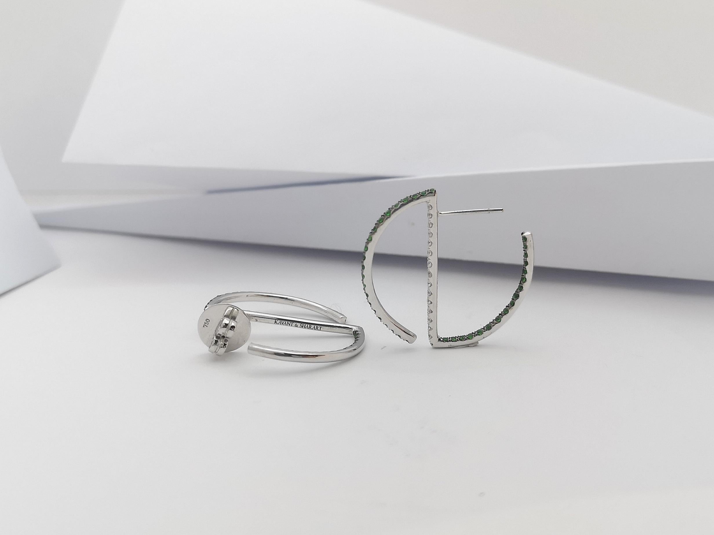 Tsavorite with Diamond Earrings Set in 18 Karat White Gold Settings For Sale 6