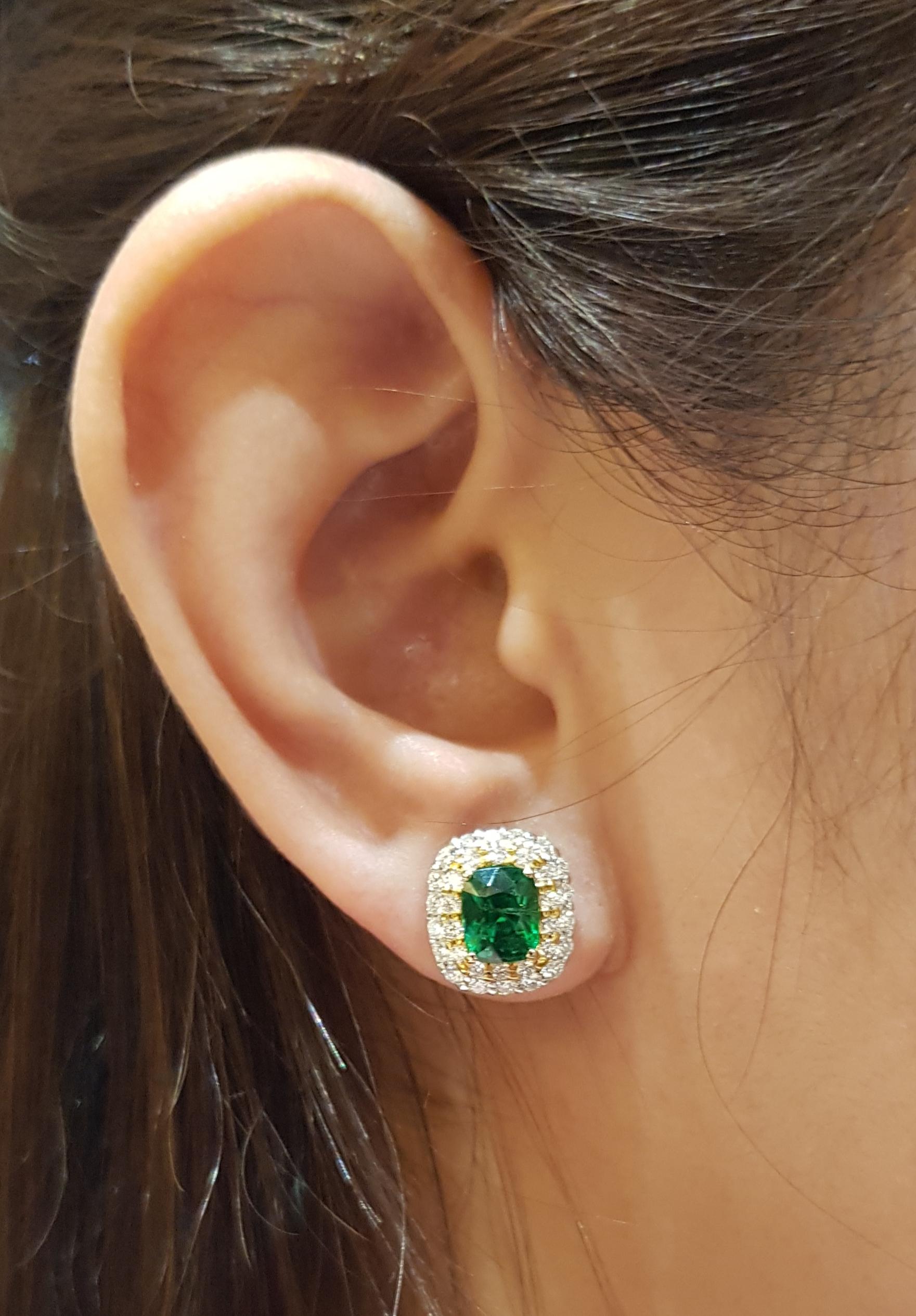 Contemporary Tsavorite with Diamond Earrings Set in 18 Karat White Gold Settings For Sale