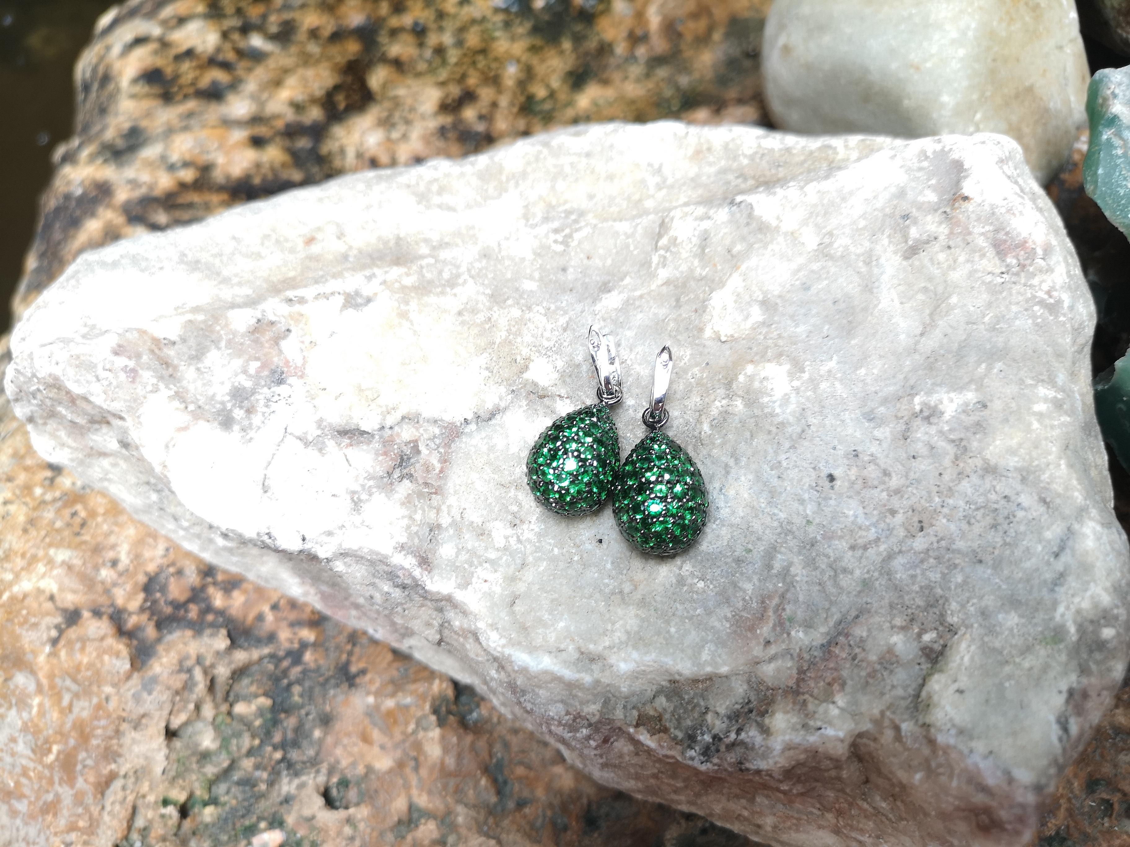 Round Cut Tsavorite with Diamond Earrings Set in 18 Karat White Gold Settings