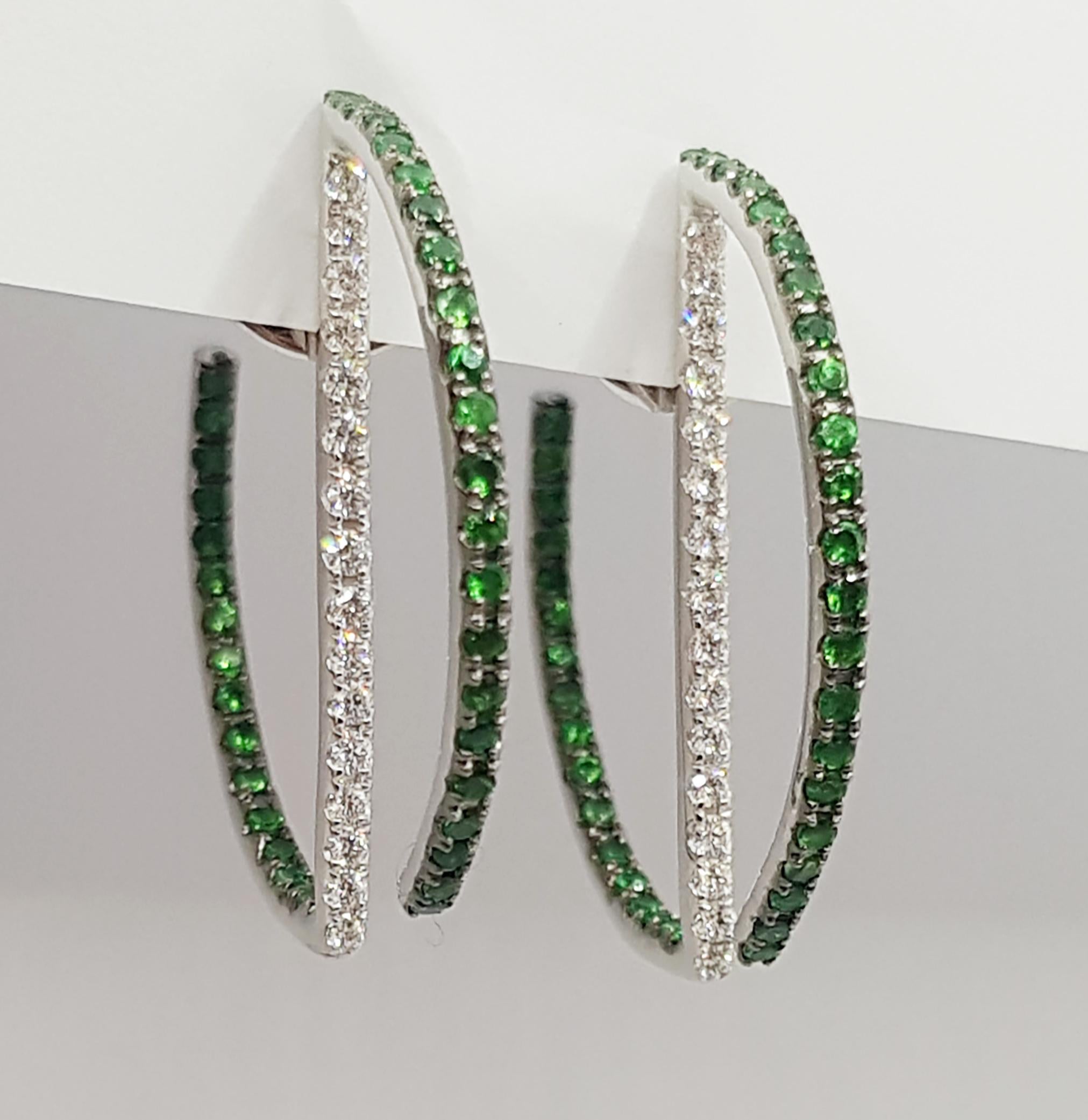 Women's Tsavorite with Diamond Earrings Set in 18 Karat White Gold Settings For Sale