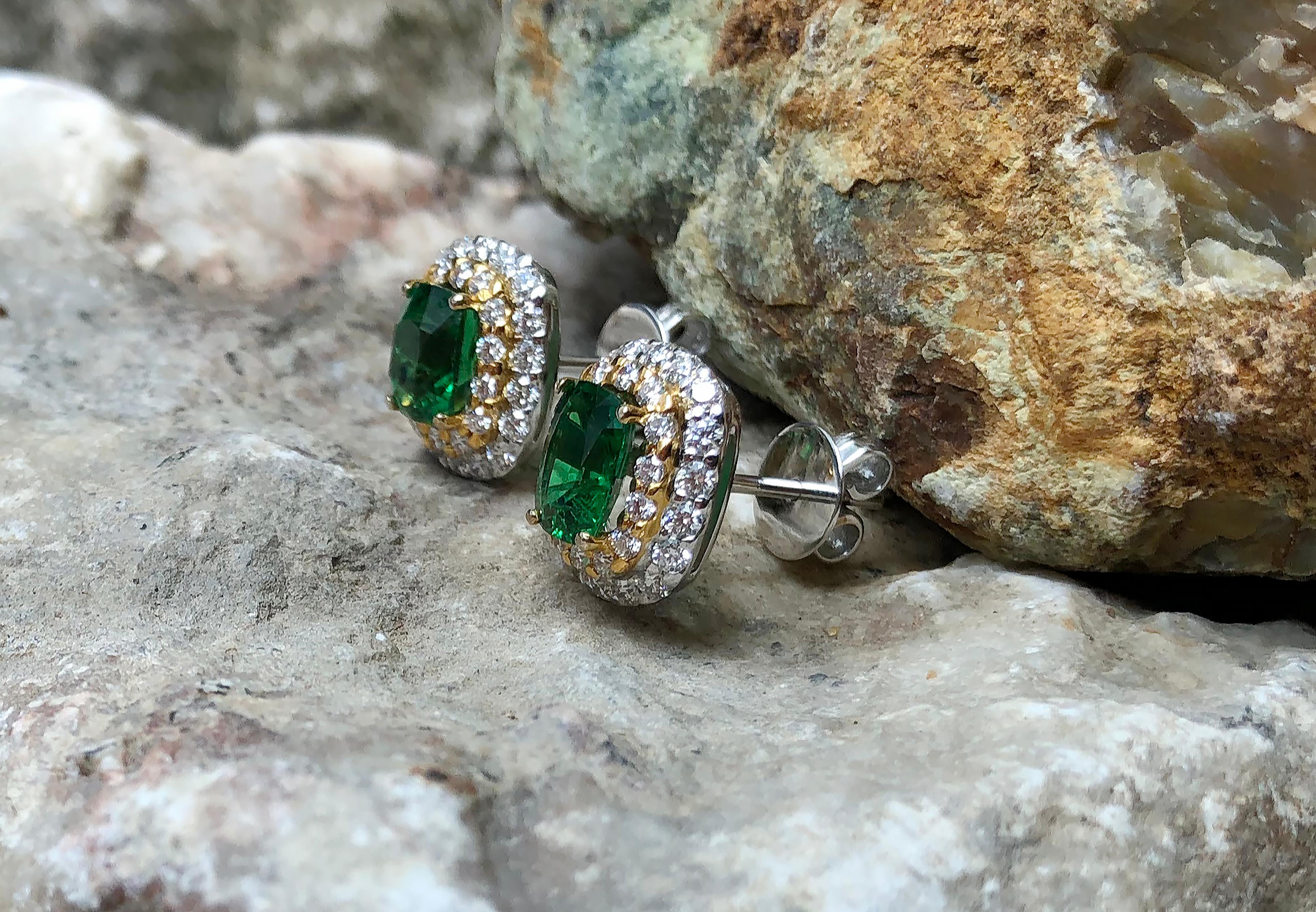 Tsavorite with Diamond Earrings Set in 18 Karat White Gold Settings For Sale 1