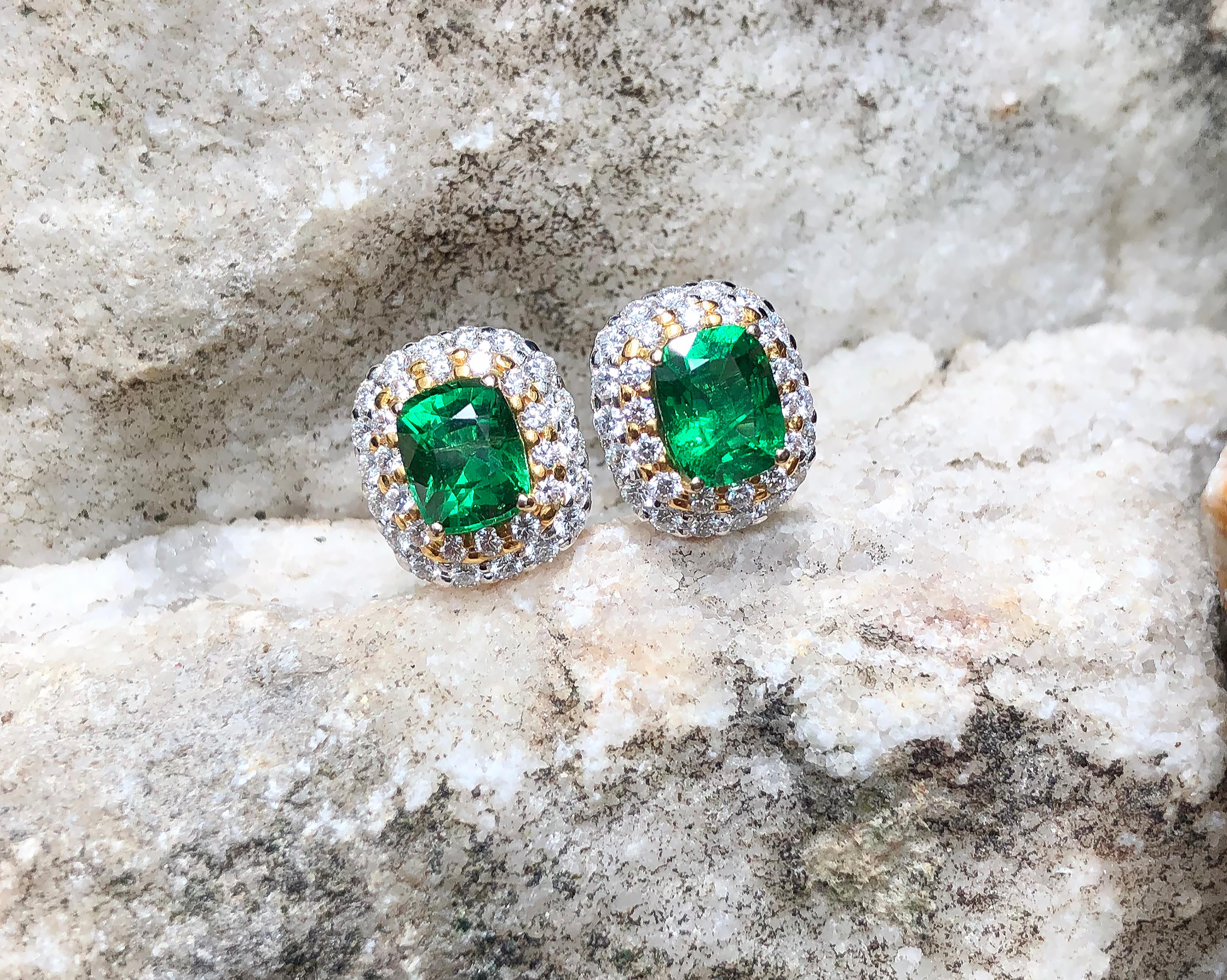 Tsavorite with Diamond Earrings Set in 18 Karat White Gold Settings For Sale 2