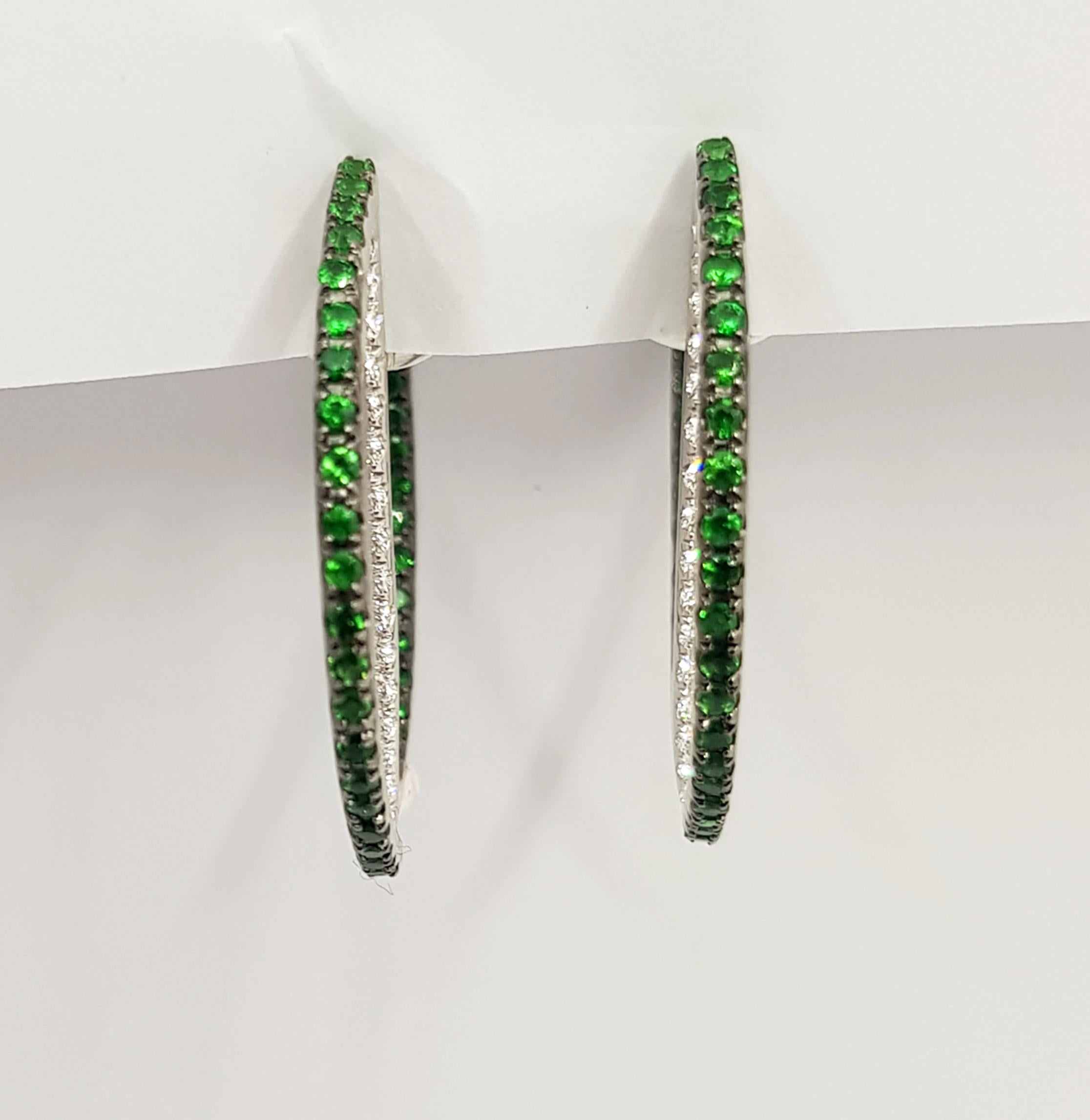 Tsavorite with Diamond Earrings Set in 18 Karat White Gold Settings For Sale 2