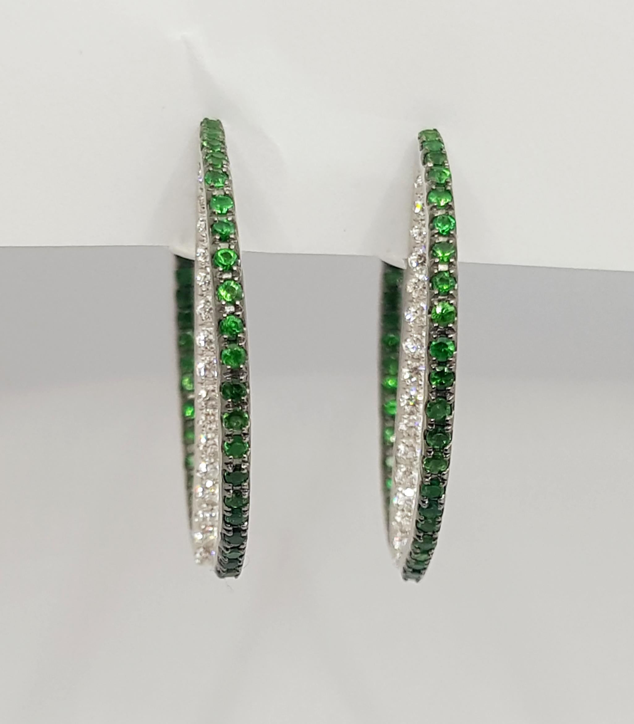 Tsavorite with Diamond Earrings Set in 18 Karat White Gold Settings For Sale 3