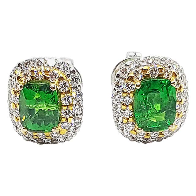 Tsavorite with Diamond Earrings Set in 18 Karat White Gold Settings For ...