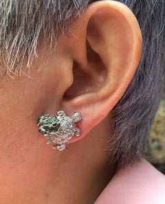 Tsavorite with Diamond Frog/Turtle Earrings Set in 18 Karat White Gold Settings