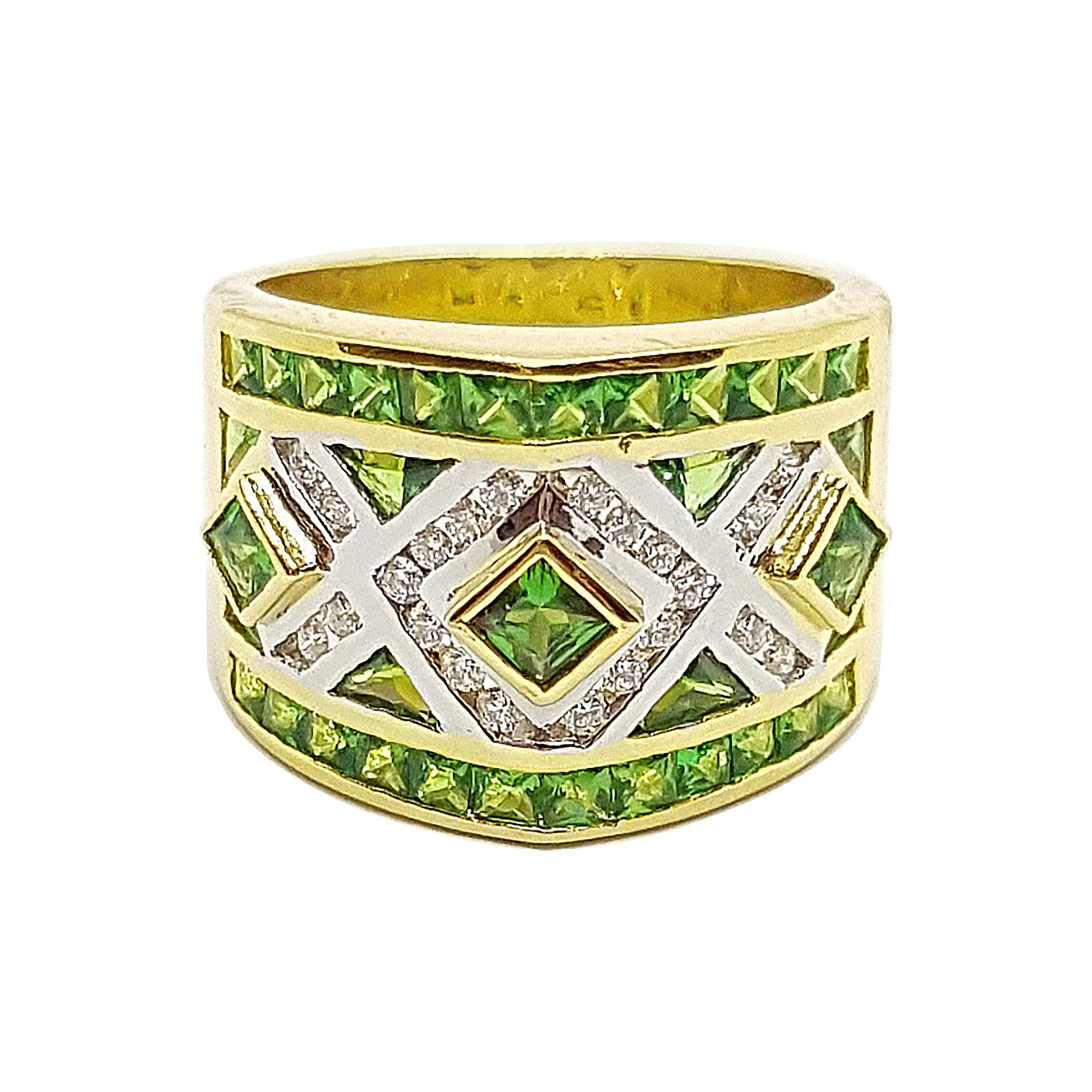 Tsavorite with Diamond Ring Set in 18 Karat Gold Settings