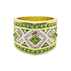 Tsavorite with Diamond Ring Set in 18 Karat Gold Settings