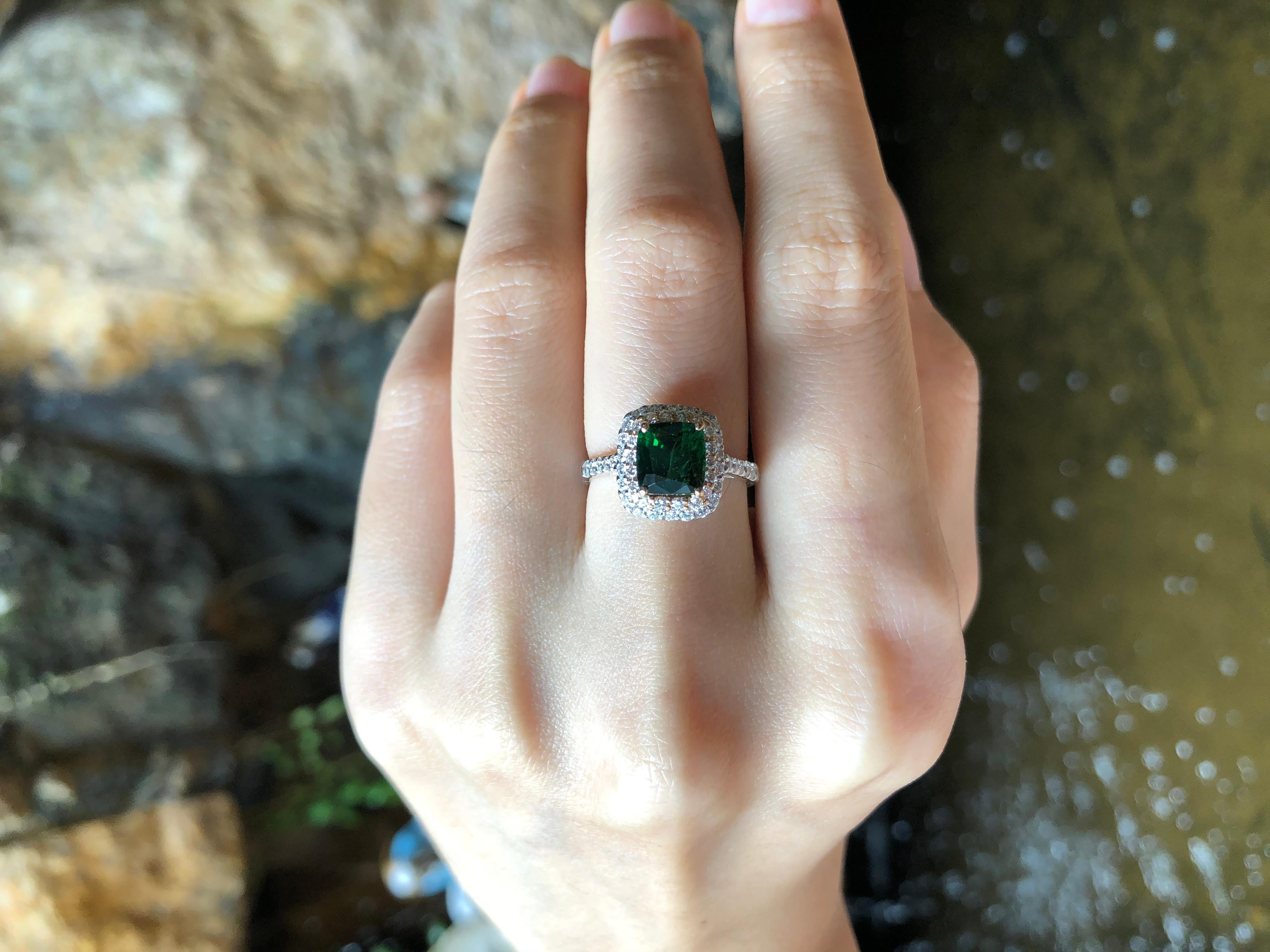 Women's Tsavorite with Diamond Ring Set in 18 Karat White Gold Settings For Sale