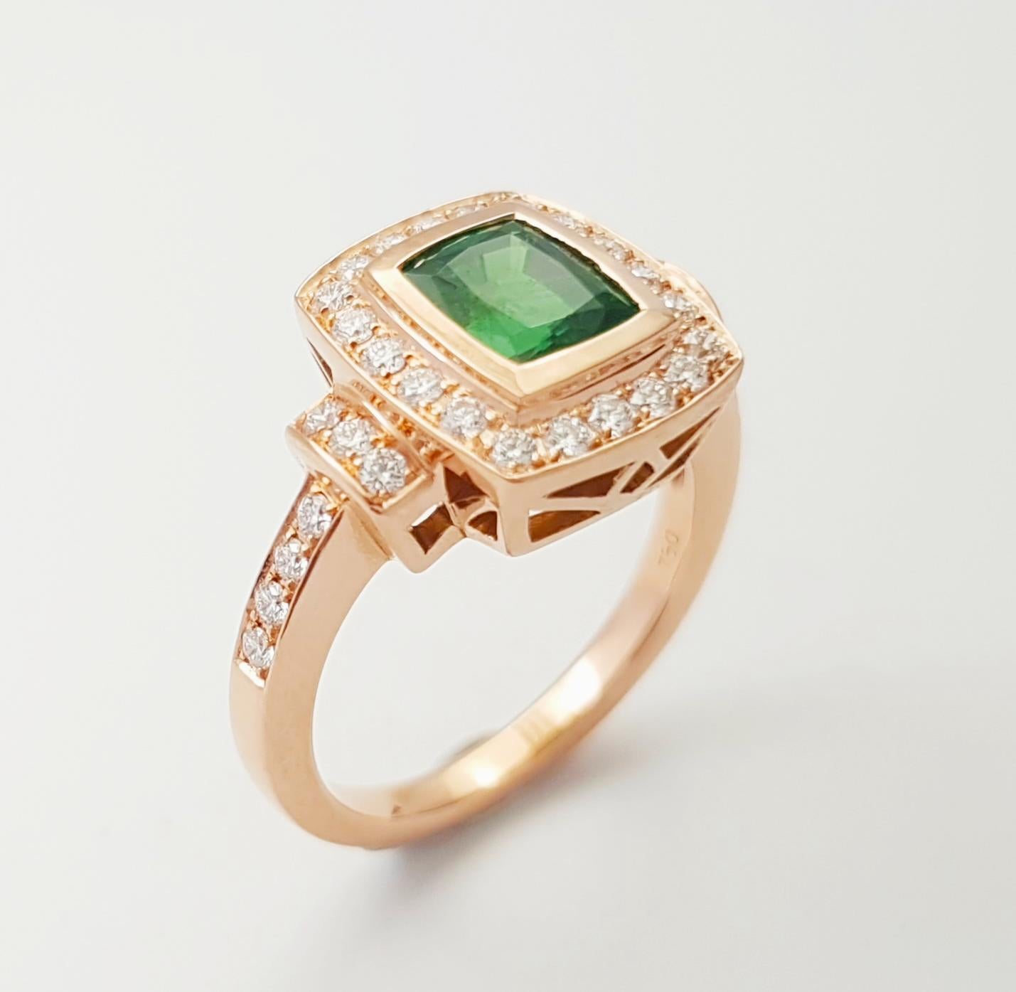 Anello con tsavorite e diamanti incastonati in oro rosa 18 carati in vendita 4