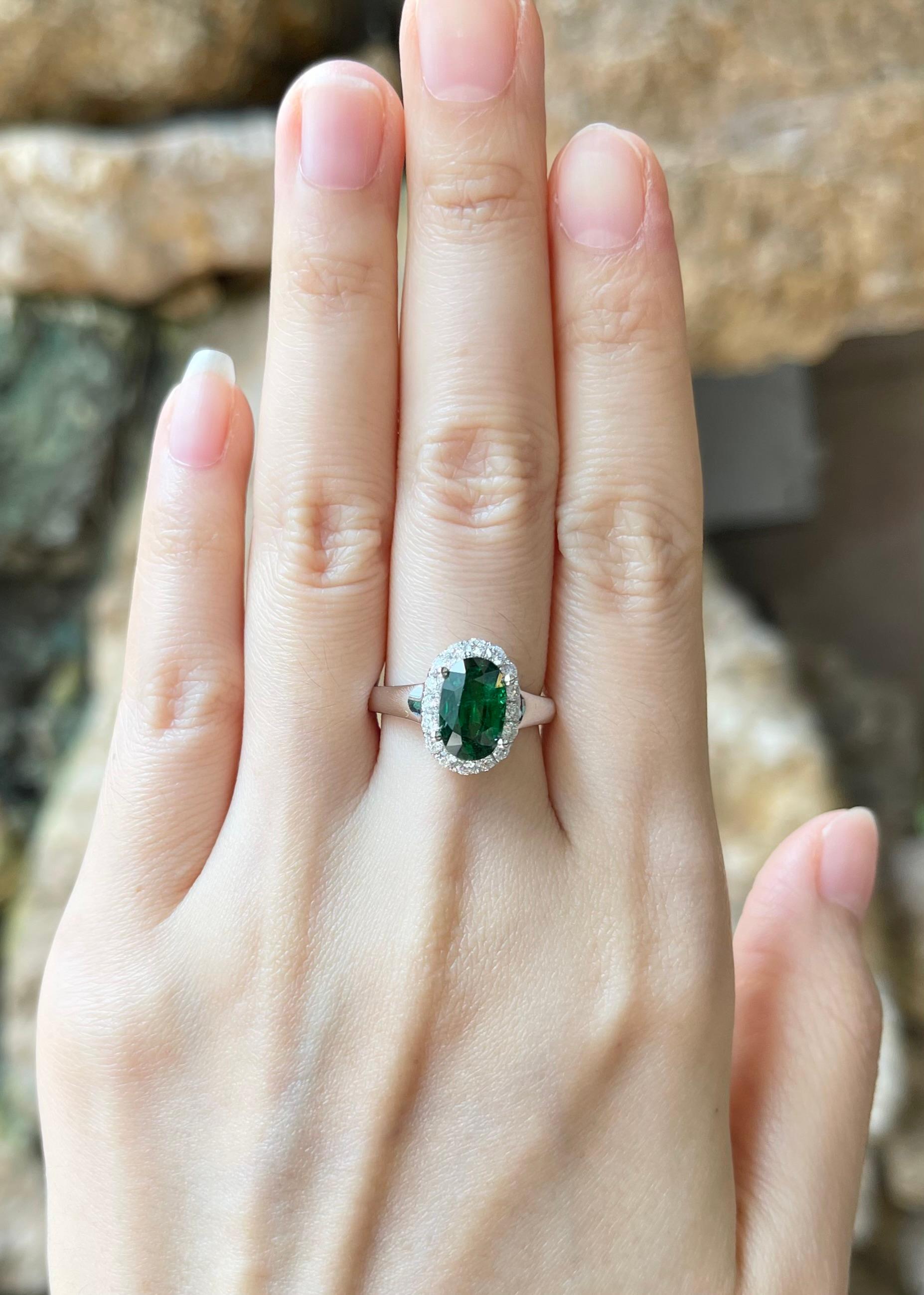 Anello con tsavorite di 2,37 carati e diamante di 0,45 carati con montatura in oro bianco 18 carati

Larghezza:  1.0 cm 
Lunghezza: 1,4 cm
Misura dell'anello: 53
Peso totale: 6.16 grammi

