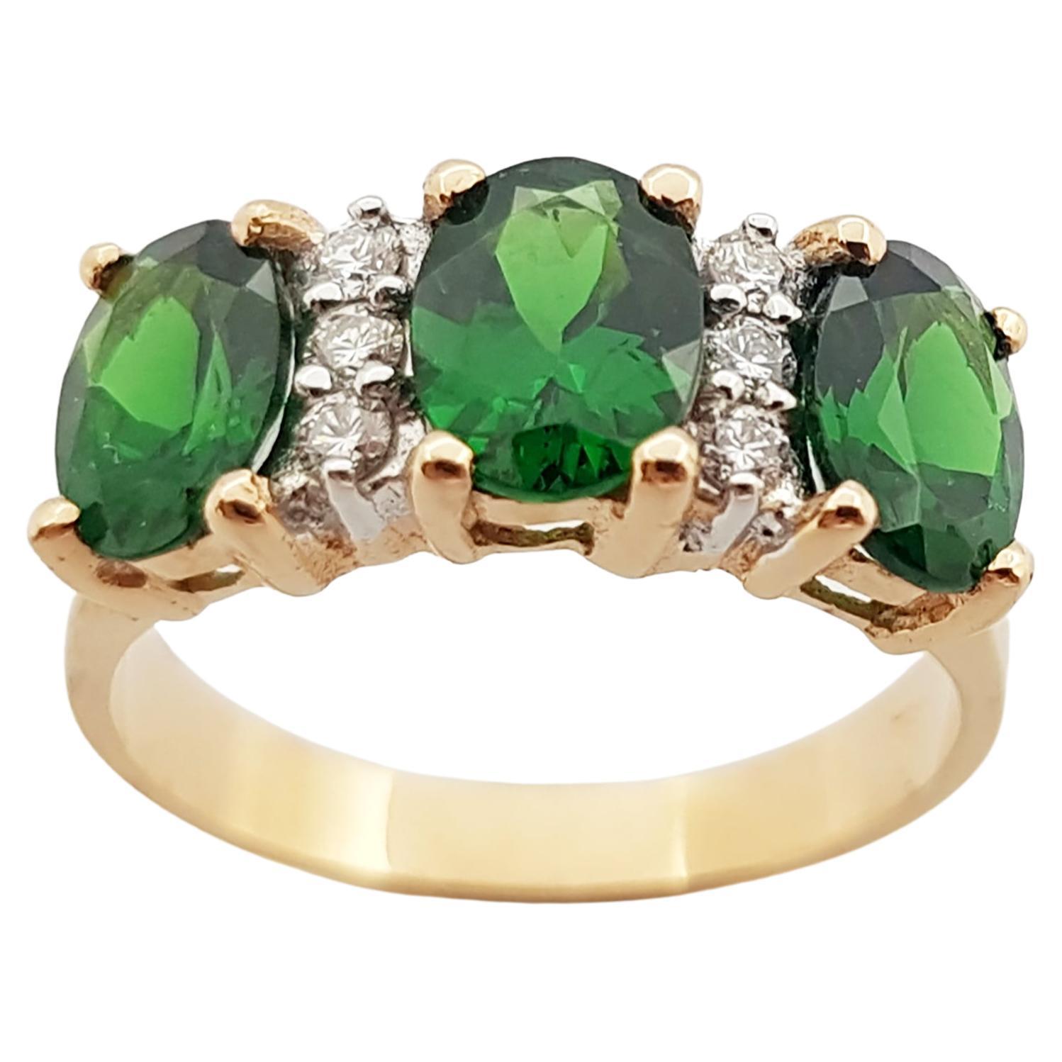 Tsavorite with Diamond Ring Set in 18 Karat Rose Gold Settings For Sale
