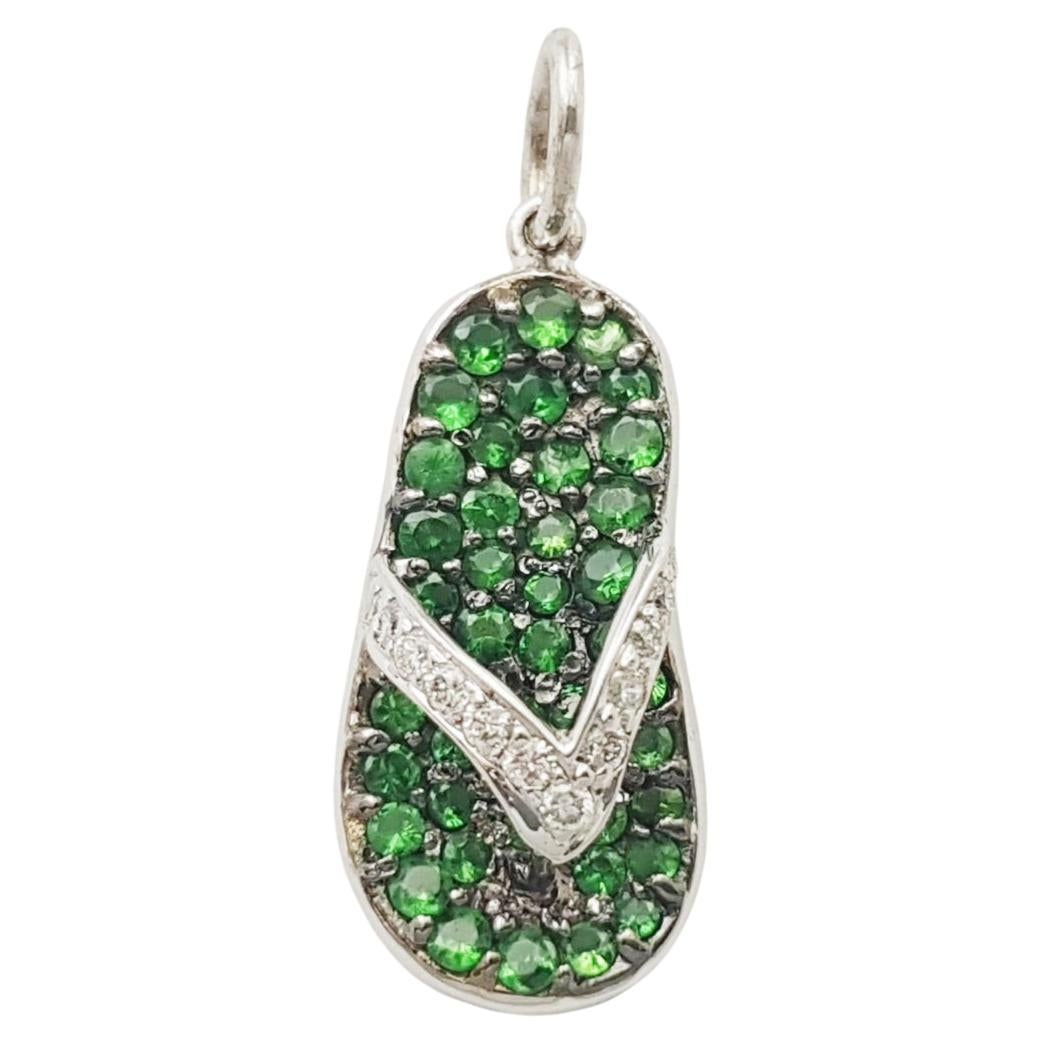 Tsavorite with Diamond Slipper Pendant set in 18K White Gold Settings