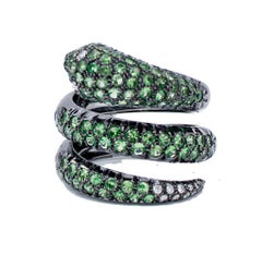 Tsavorite, Diamonds, 18 Karat Black Gold Snake Ring