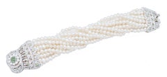 Tsavorite, Pearls, Diamonds, 14 Karat White Gold Retrò Bracelet