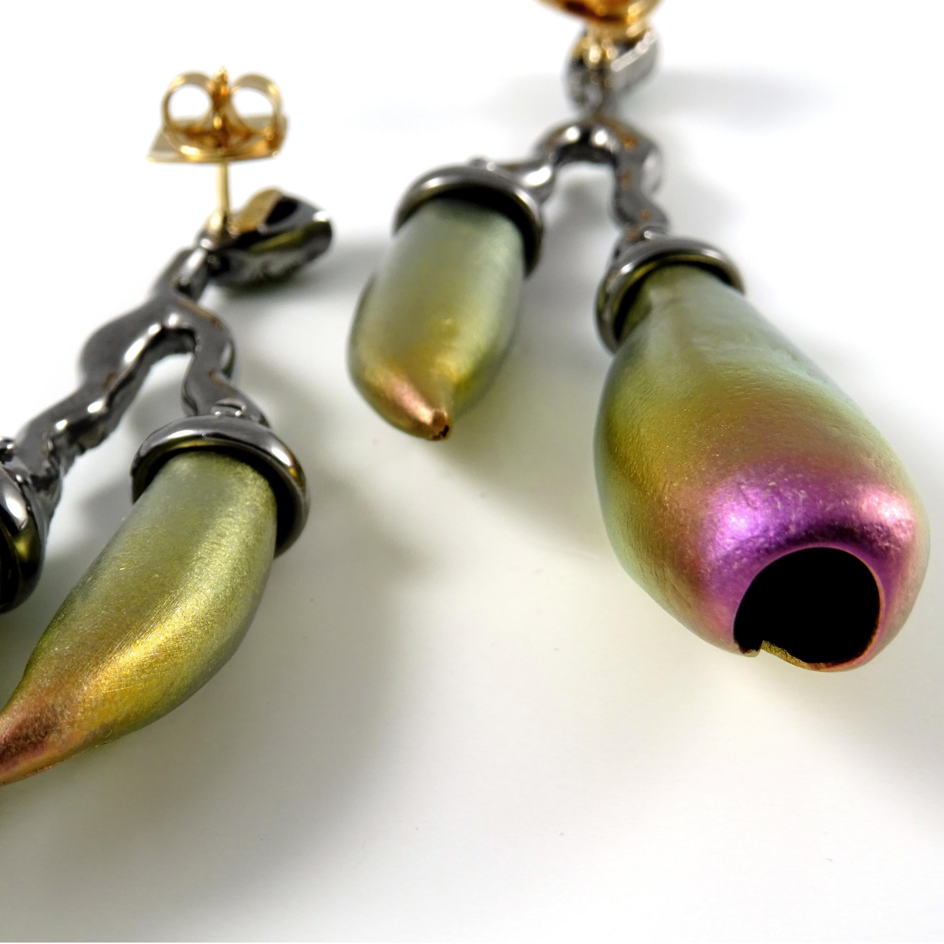 Geen Tsavorites 18 Karat Gold Sterling Silver Yellow Pink Titanium Earrings  For Sale 9