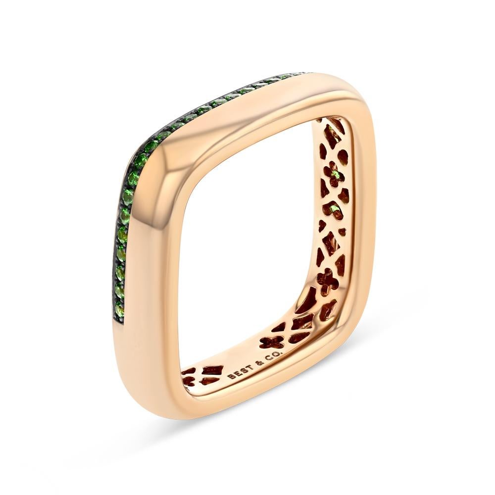 Tsavorites and Rose Gold Square Ring In New Condition For Sale In Aspen, CO