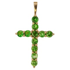 Tsavorites Cross Pendant in 14k Gold, Gold Cross Pendant with Tsavorites