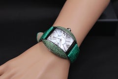 Tsavorites & Diamond Pave Dial Luxury Swiss Quartz Exotic Leather Band Watch