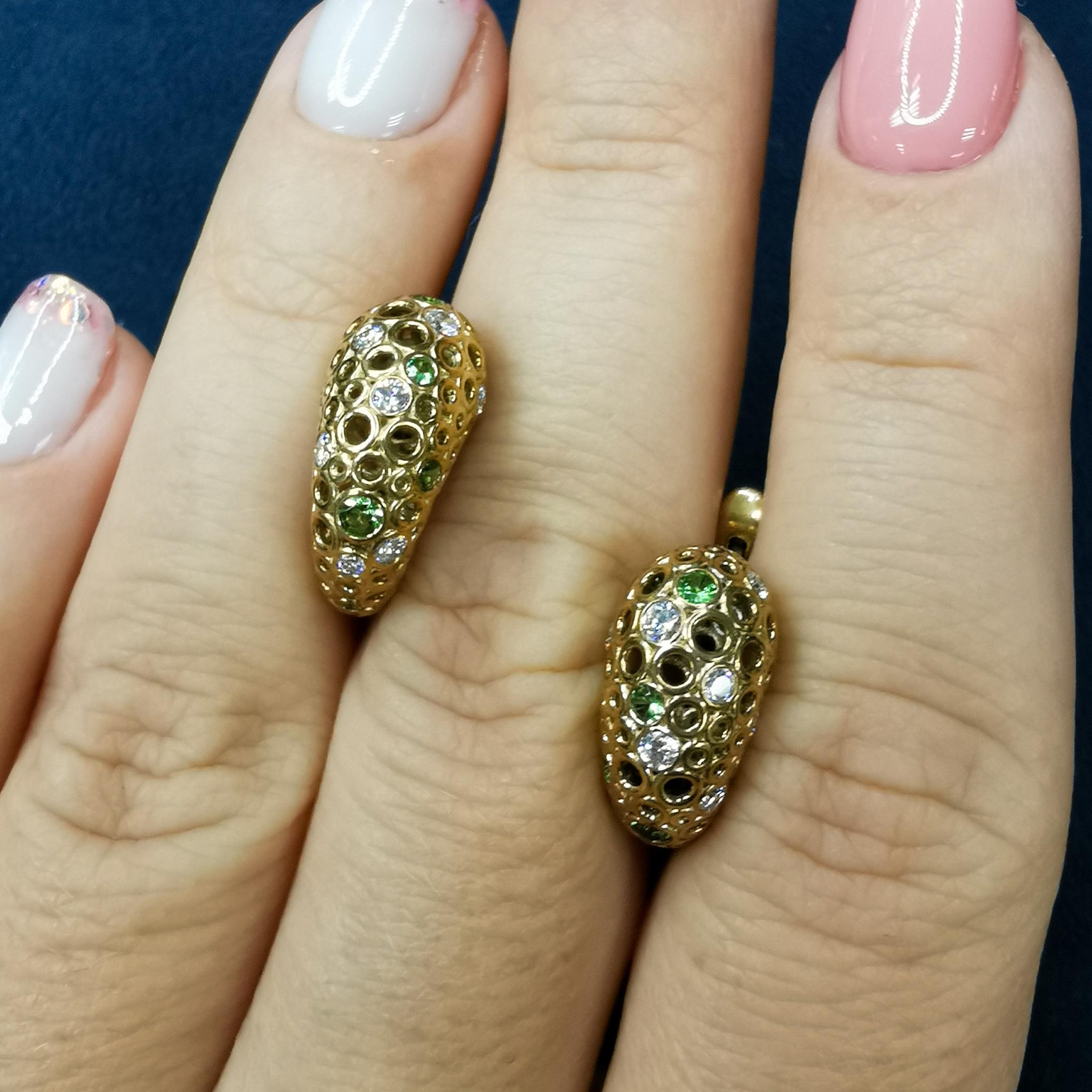Contemporary Tsavorites Diamonds 18 Karat Yellow Gold Bubble Earrings