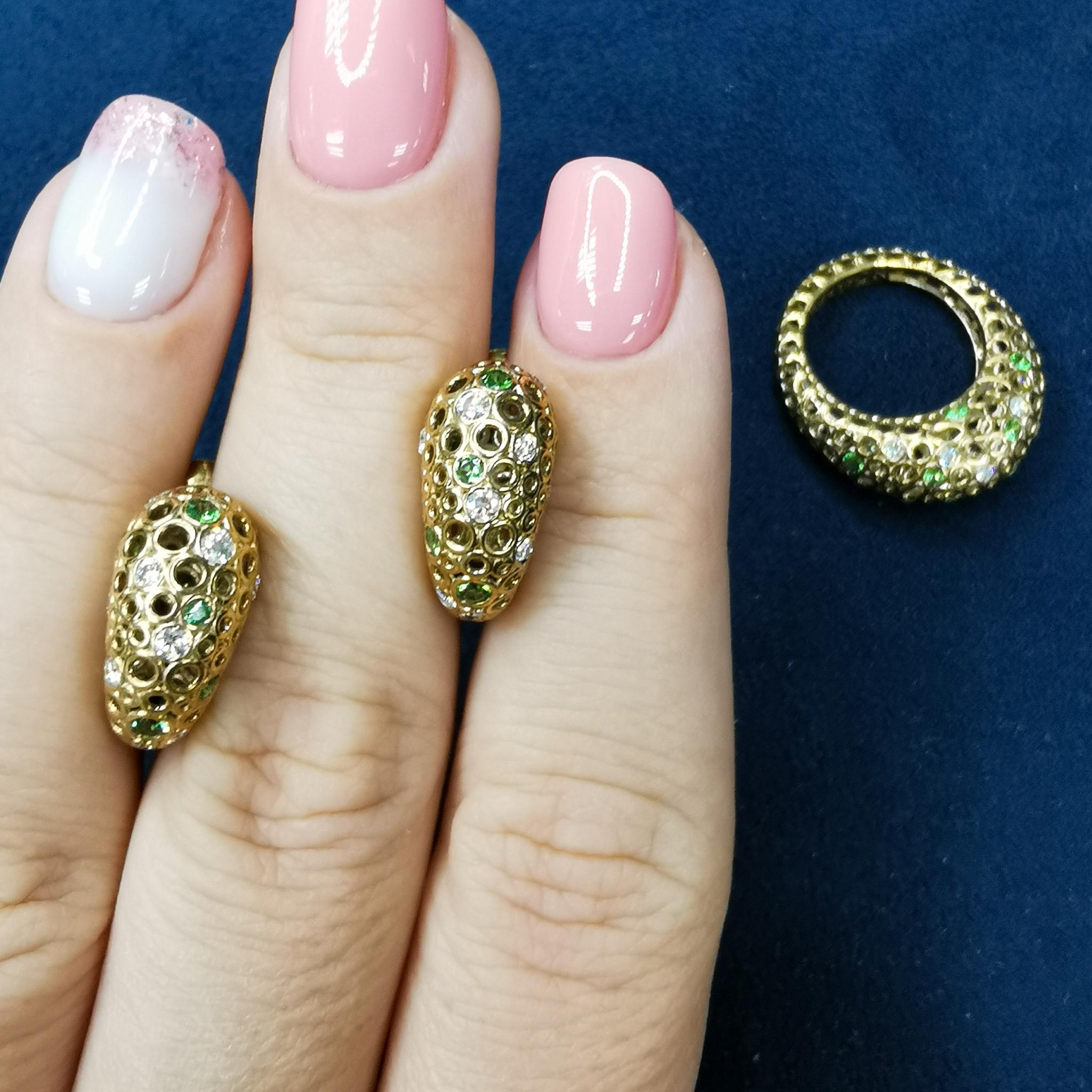 Tsavorites Diamonds 18 Karat Yellow Gold Bubble Earrings For Sale 2