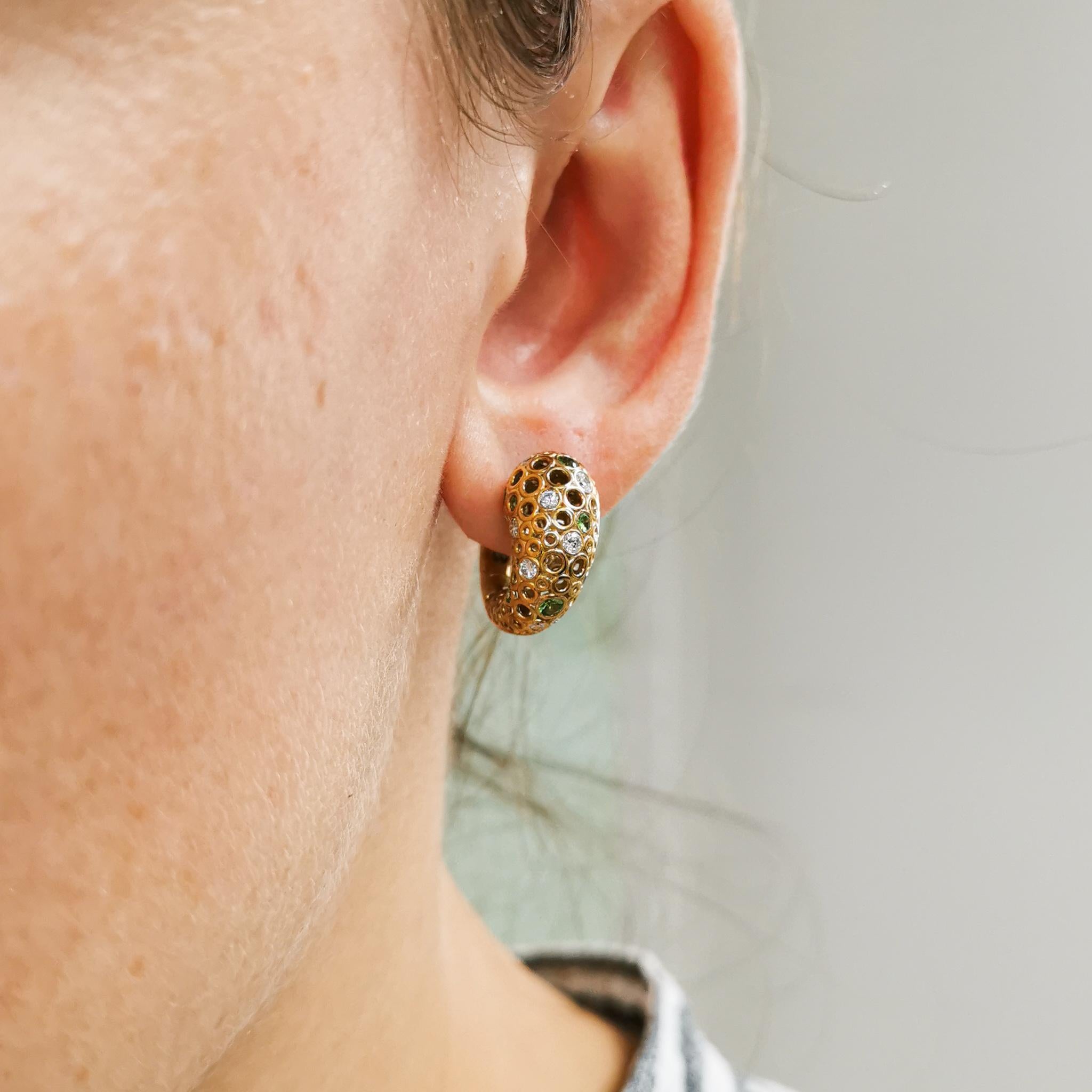 Tsavorites Diamonds 18 Karat Yellow Gold Bubble Earrings 3
