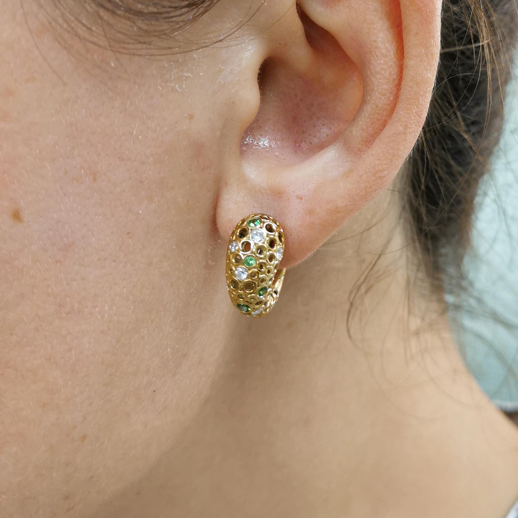 Tsavorites Diamonds 18 Karat Yellow Gold Bubble Earrings For Sale 4