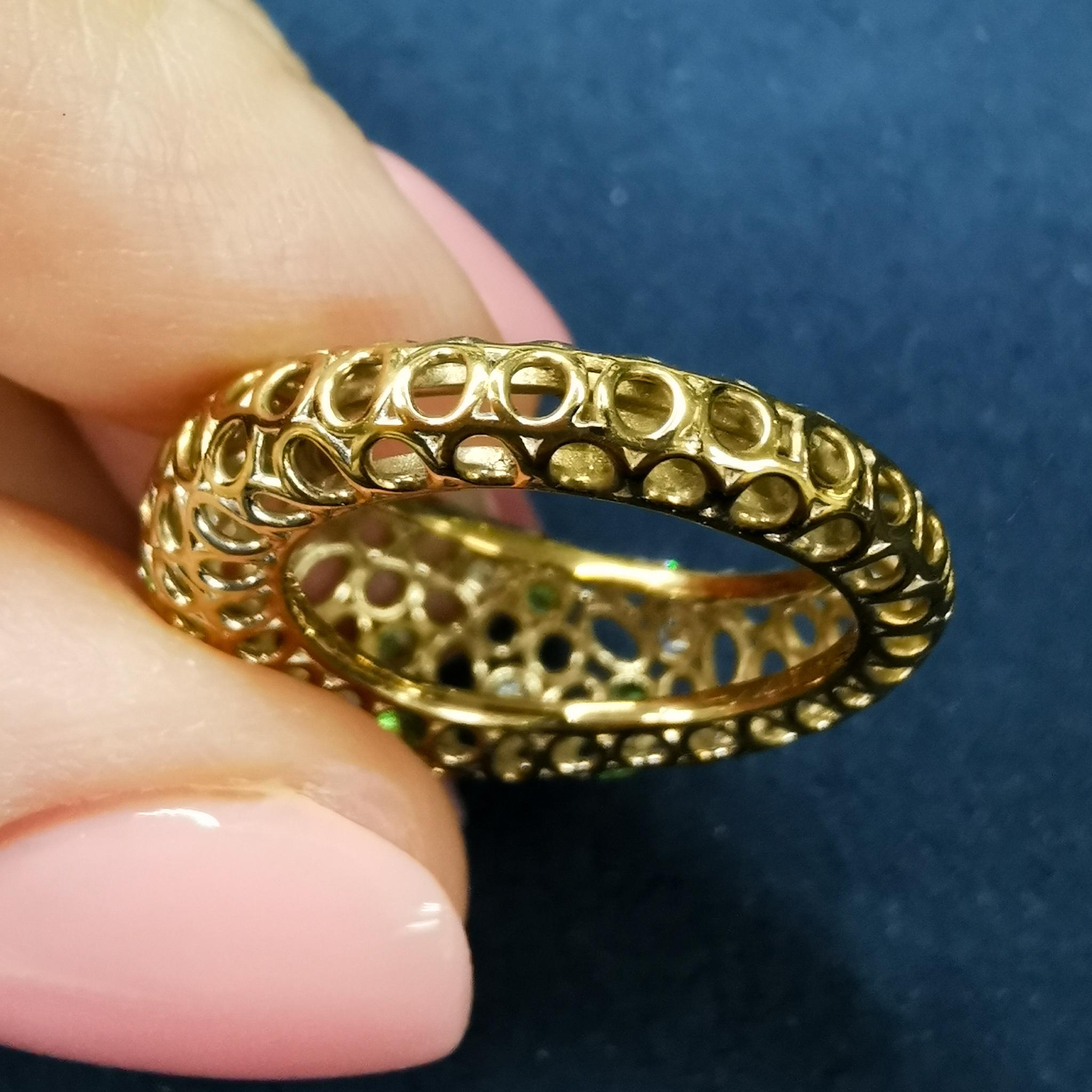 Round Cut Tsavorites Diamonds 18 Karat Yellow Gold Bubble Ring For Sale